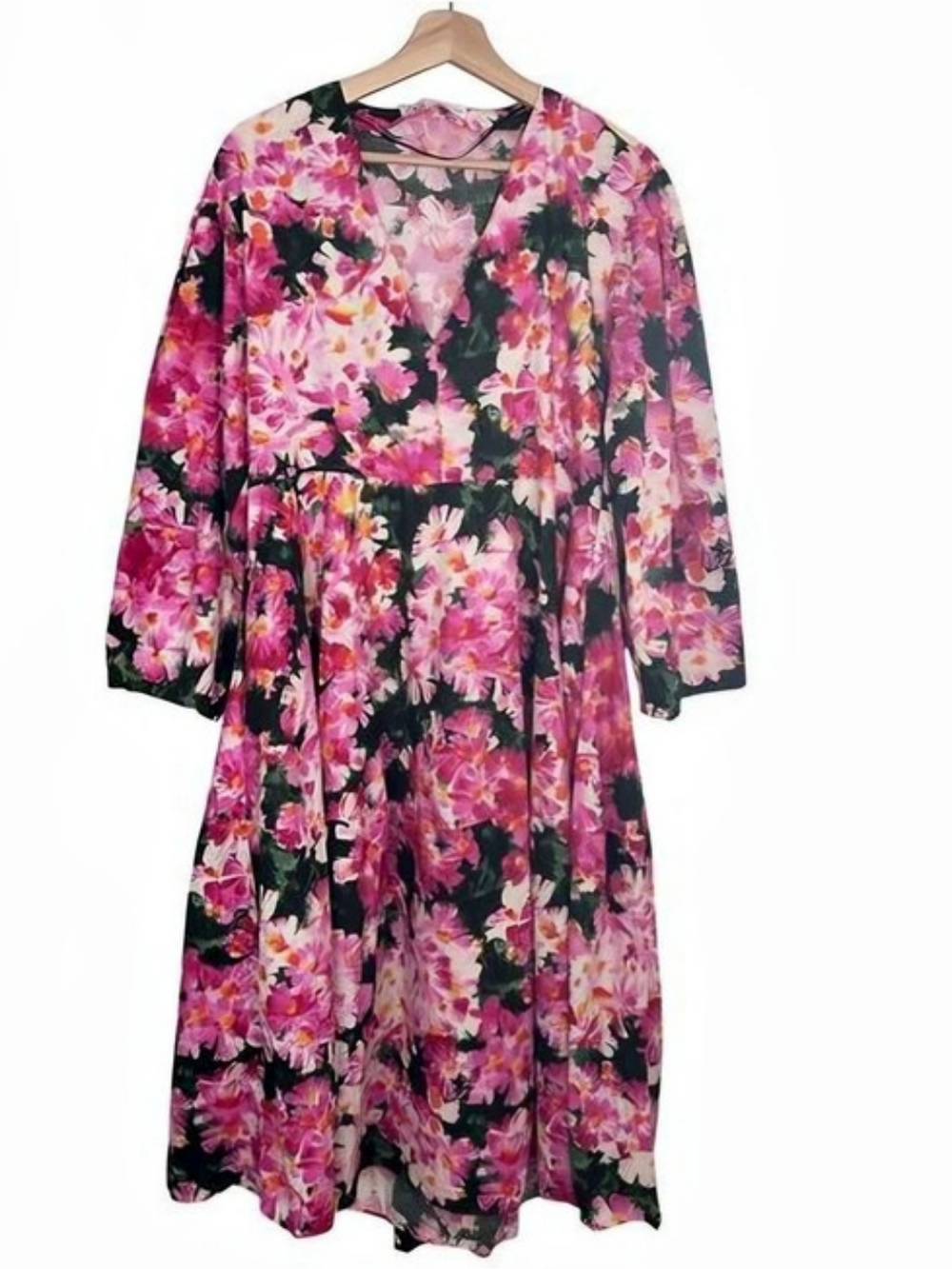ZARA Floral Midi Dress in Pink & Black Size Large